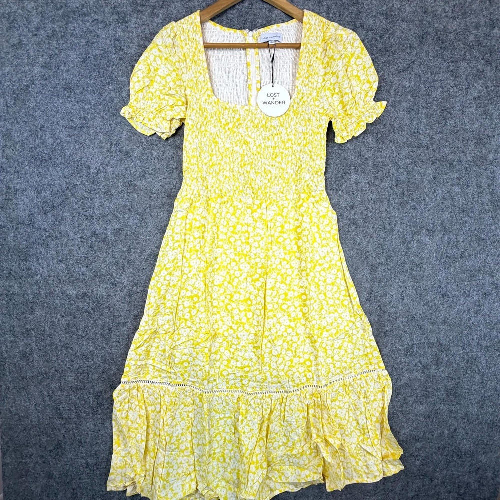 Lost + Wander Sweet‎ Summer Daze Midi Dress Womens Small Yellow Peasant Cottage